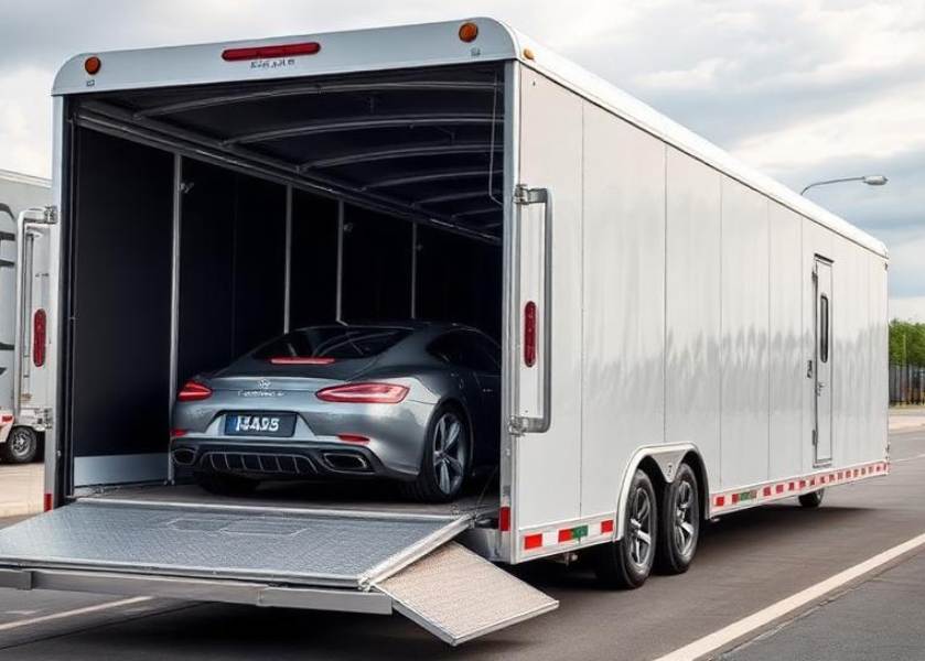 Car inside an enclosed trailer